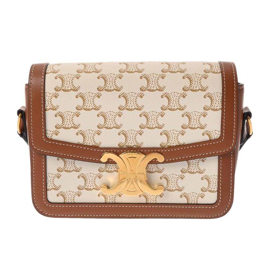 Celine Teen Triomphe Bag White Canvas Calfskin Shoulder